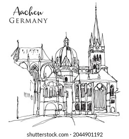 Vector hand drawn sketch illustration of the Imperial Cathedral in Aachen, Germany svg