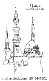 Vector hand drawn sketch illustration of Madina, Saudi Arabia