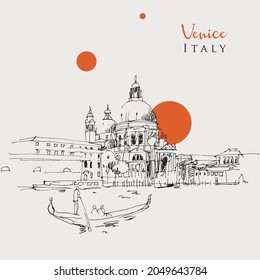 Vector hand drawn sketch illustration of Santa Maria della Salute Church in Venice, Italy.