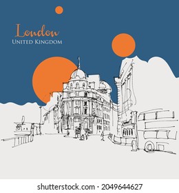 Vector hand drawn sketch illustration of Cornhill Lombard in London, UK