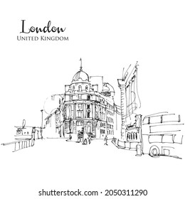 Vector hand drawn sketch illustration of Cornhill Lombard in London, UK