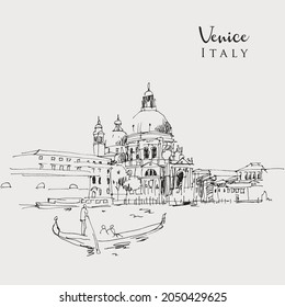 Vector hand drawn sketch illustration of Santa Maria della Salute Church in Venice, Italy. svg