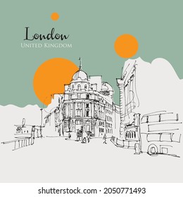Vector hand drawn sketch illustration of Cornhill Lombard in London, UK
