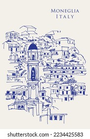 Vector hand drawn sketch illustration of Moneglia, a comune in the Metropolitan City of Genoa in Liguria, Italy