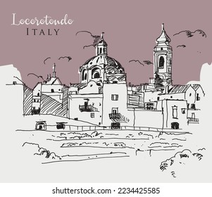 Vector hand drawn sketch illustration of Locorotondo, a town and municipality of the Metropolitan City of Bari, Apulia, southern Italy