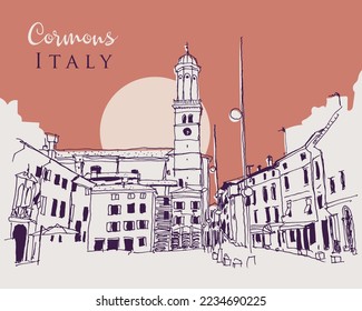 Vector hand drawn sketch illustration of Cormons, a comune in the Italian region Friuli-Venezia Giulia