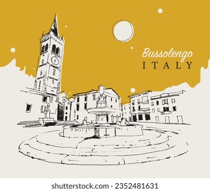 Vector hand drawn sketch illustration of Bussolengo town in Verona province of Veneto, Italy.