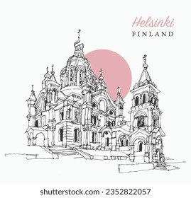 Vector hand drawn sketch illustration of the Uspenski Cathedral in Helsink, Finland.