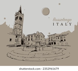 Vector hand drawn sketch illustration of Bussolengo town in Verona province of Veneto, Italy.