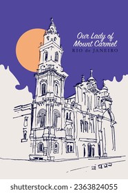 Vector hand drawn sketch illustration of The Our Lady of Mount Carmel cathedral in Rio de Janeiro, Brasil.