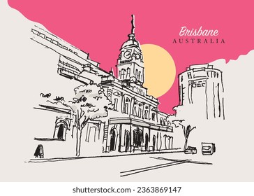 Vector hand drawn sketch illustration of the Central Station of Brisbane, Queensland, Australia