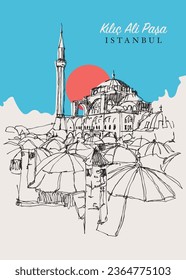 Vector hand drawn sketch illustration of Kilic Ali Pasha Mosque in Karakoy, Istanbul, Turkiye.