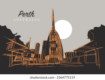 Vector hand drawn sketch illustration of the Swan Bells, a modern bell tower in Perth, Western Australia.
