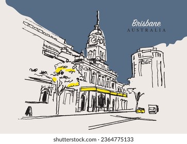 Vector hand drawn sketch illustration of the Central Station of Brisbane, Queensland, Australia