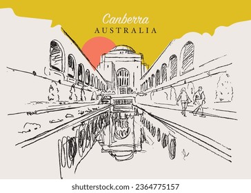 Vector hand drawn sketch illustration of the Australian War Memorial in Canberra, Australia