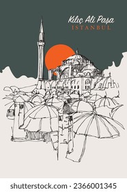 Vector hand drawn sketch illustration of Kilic Ali Pasha Mosque in Karakoy, Istanbul, Turkiye.