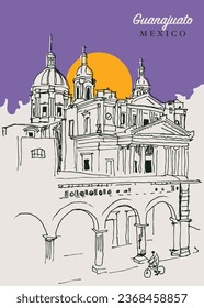 Vector hand drawn sketch illustration of the San Jose Iturbide church in Guanajuato, Mexico.