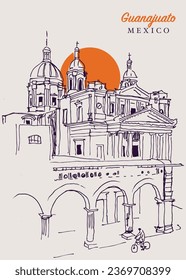 Vector hand drawn sketch illustration of the San Jose Iturbide church in Guanajuato, Mexico.