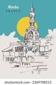 Vector hand drawn sketch illustration of the LU tower in Nantes, France.