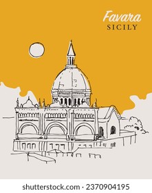 Vector hand drawn sketch illustration of the Church of Our Lady of Assumption in Favara, Sicily, Italy.