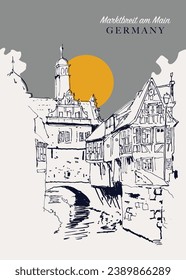 Vector hand drawn sketch illustration of Marktbreit, a town in Bavaria, Germany