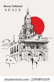 Vektorhandgezeichnete Skizze-Illustration der Murcia-Kathedrale in Murcia, Spanien.