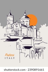 Vector hand drawn sketch illustration of Pisticci, a town in southern Italy.