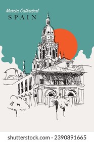 Vektorhandgezeichnete Skizze-Illustration der Murcia-Kathedrale in Murcia, Spanien.