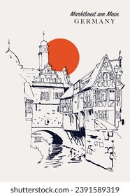 Vector hand drawn sketch illustration of Marktbreit, a town in Bavaria, Germany