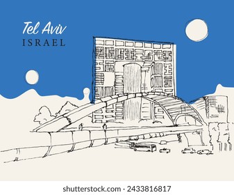 Vector hand drawn sketch illustration of Tel Aviv, Israel