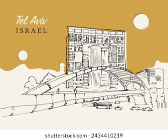 Vector hand drawn sketch illustration of Tel Aviv, Israel