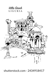 Vector hand drawn sketch illustration of the Villa Grock in Liguria, Italy