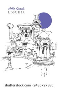 Vector hand drawn sketch illustration of the Villa Grock in Liguria, Italy