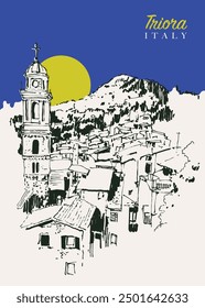 Vector hand drawn sketch illustration of Triora, a municipality in the province of Imperia in the region of Liguria, Italy