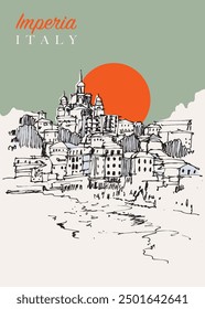 Vector hand drawn sketch illustration of Imperia in Liguria region of Italy