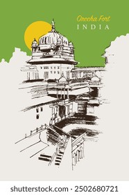 Vector dibujado a mano ilustración de boceto del Fuerte Orchha en la región de Madhya Pradesh de la India.