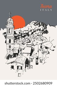 Vector hand drawn sketch illustration of Triora, a municipality in the province of Imperia in the region of Liguria, Italy