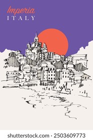 Vector hand drawn sketch illustration of Imperia in Liguria region of Italy