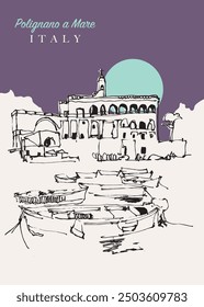 Vector dibujado a mano ilustración de boceto de Polignano a Mare en Italia