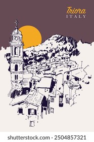 Vector hand drawn sketch illustration of Triora, a municipality in the province of Imperia in the region of Liguria, Italy