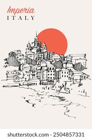 Vector hand drawn sketch illustration of Imperia in Liguria region of Italy