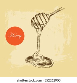 vector hand drawn sketch illustration of honey stick