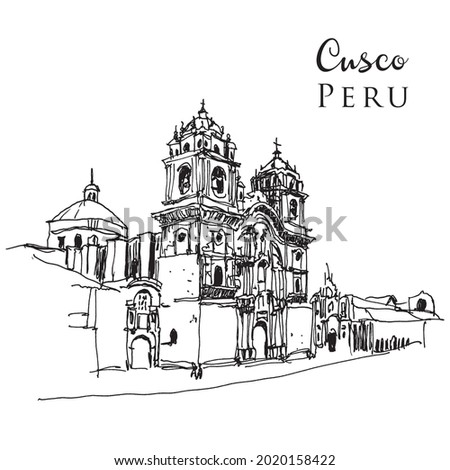 Vector hand drawn sketch illustration of Cusco, Peru