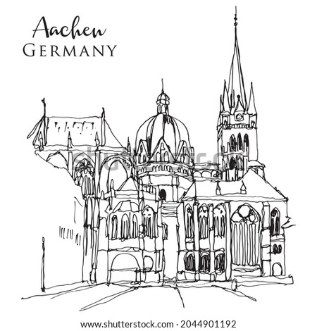 Vector hand drawn sketch illustration of the Imperial Cathedral in Aachen, Germany