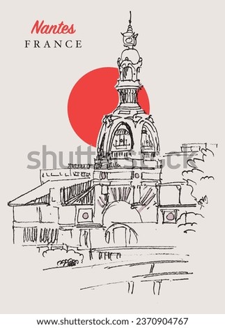 Vector hand drawn sketch illustration of the LU tower in Nantes, France.