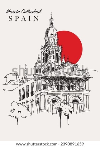 Vector hand drawn sketch illustration of the Murcia Cathedral in Murcia, Spain. Foto d'archivio © 