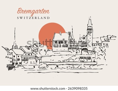 Vector hand drawn sketch illustration of Bremgarten, a municipality in the canton of Aargau, Switzerland.