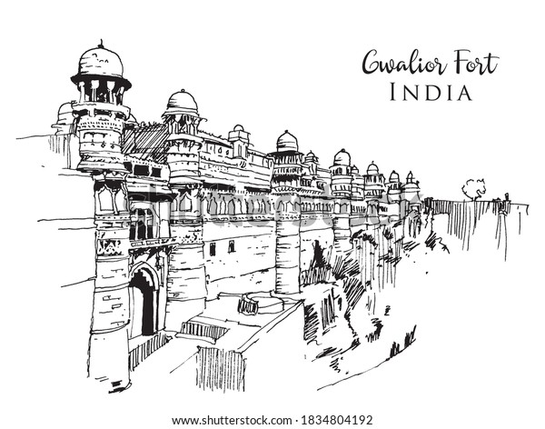 Vector Hand Drawn Sketch Illustration Gwalior Stock Vector (Royalty ...