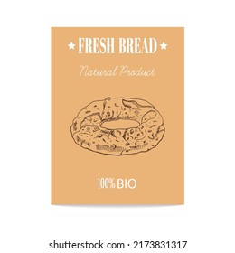 Vector hand drawn sketch kalach, pretzel poster. Bread illustration.  Icons and elements for print, labels, packaging.