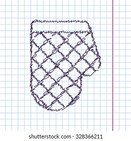 Vector hand drawn sketch kitchen glove and potholder on copybook. Doodle style 